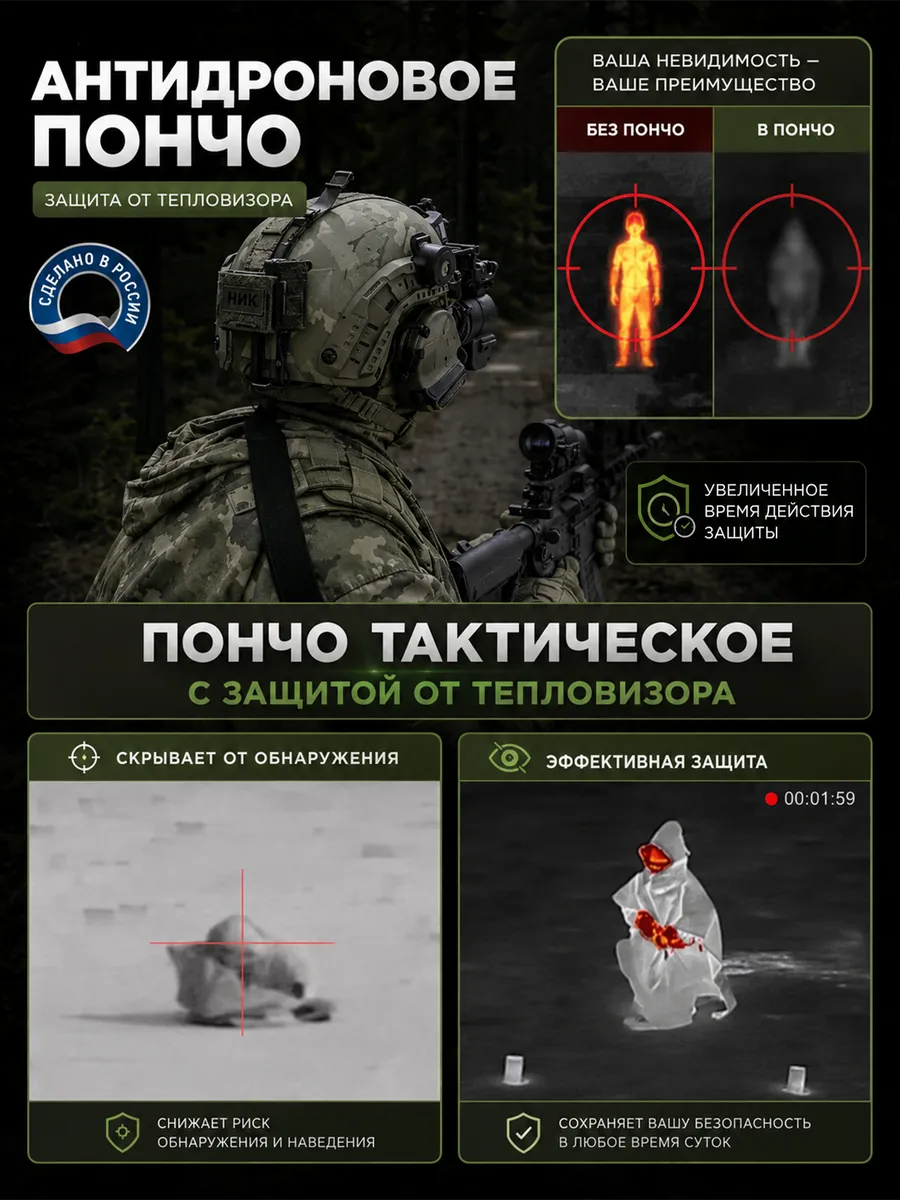 Антидроновое пончо с защитой от тепловизора 6-слойное — изображение 6