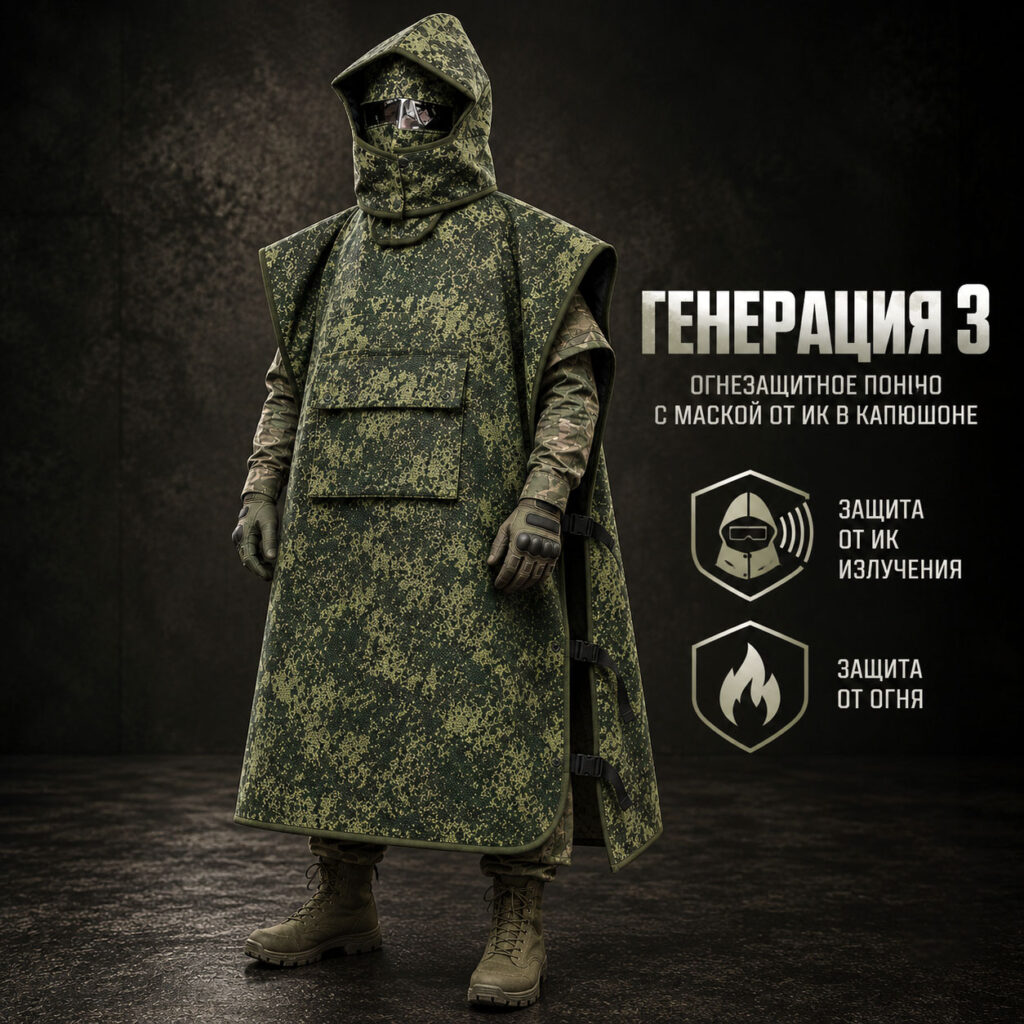 Плащ-пончо с защитой от тепловизора Огнезащитное Генерации 3
